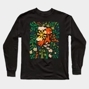 DAYDREAM IN THE GARDEN Happy Birds Flying in the Sky Above Colourful Flowers with Sun and Clouds - UnBlink Studio by Jackie Tahara Long Sleeve T-Shirt